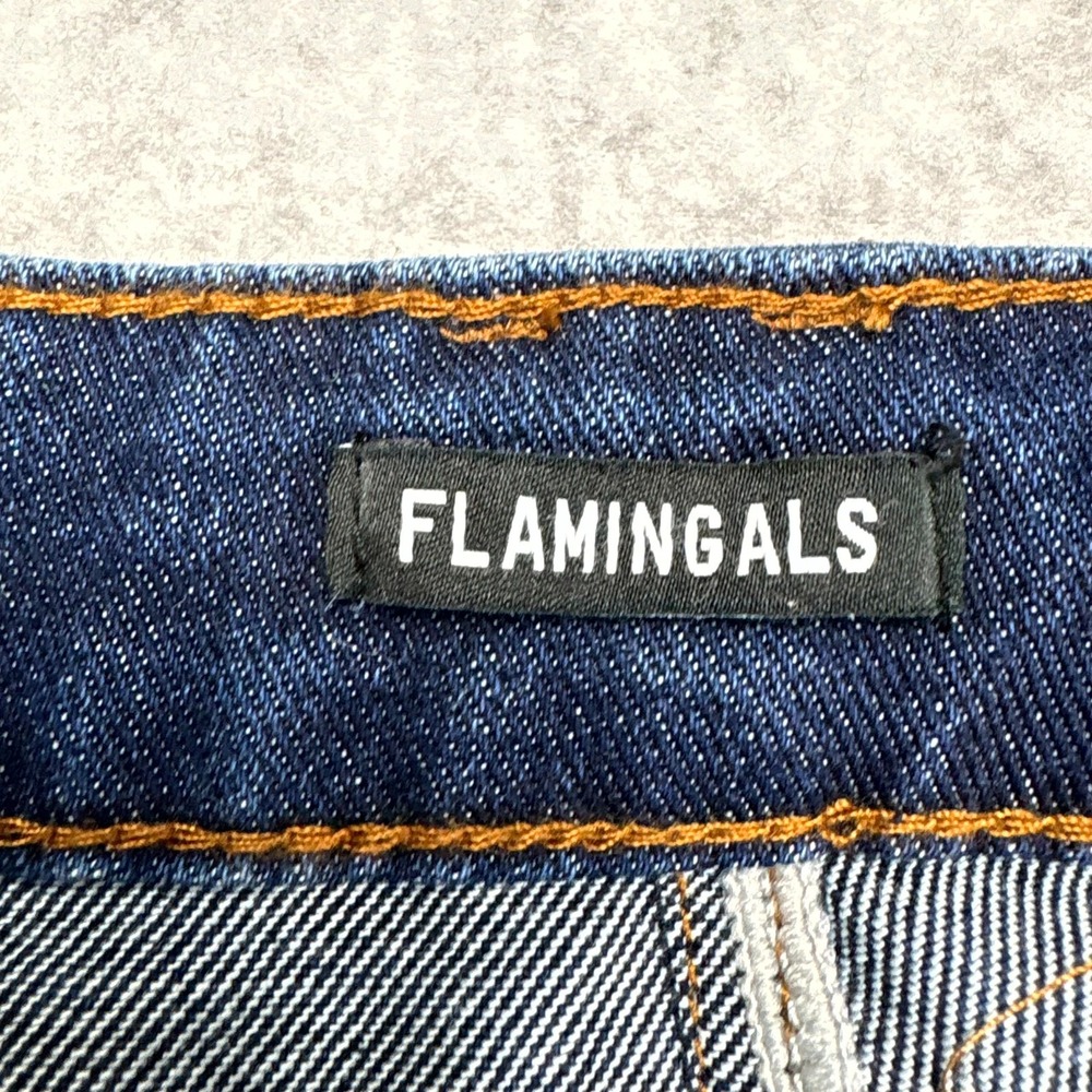 Flamingals Jeans Womens XL Blue Denim High Rise Straight Leg 5 Pocket Streetwear - Picture 6 of 8
